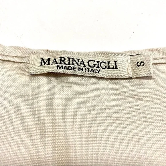 Tan Beige Linen Sleeveless Tunic Top Blouse Small Lace V-neck Breathable Summer - Picture 8 of 12